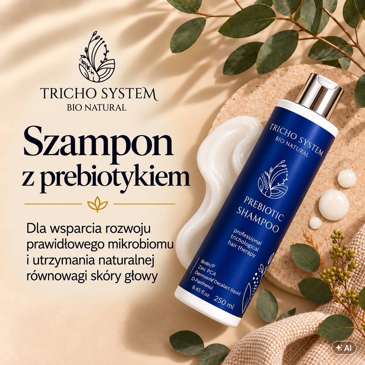 Szampon z prebiotykiem Tricho System Prebiotic Shampoo 250 ml do pielęgnacji skóry głowy - dla wsparcia rozwoju prawidłowego mikrobiomu i utrzymania naturalnej równowagi skóry głowy
