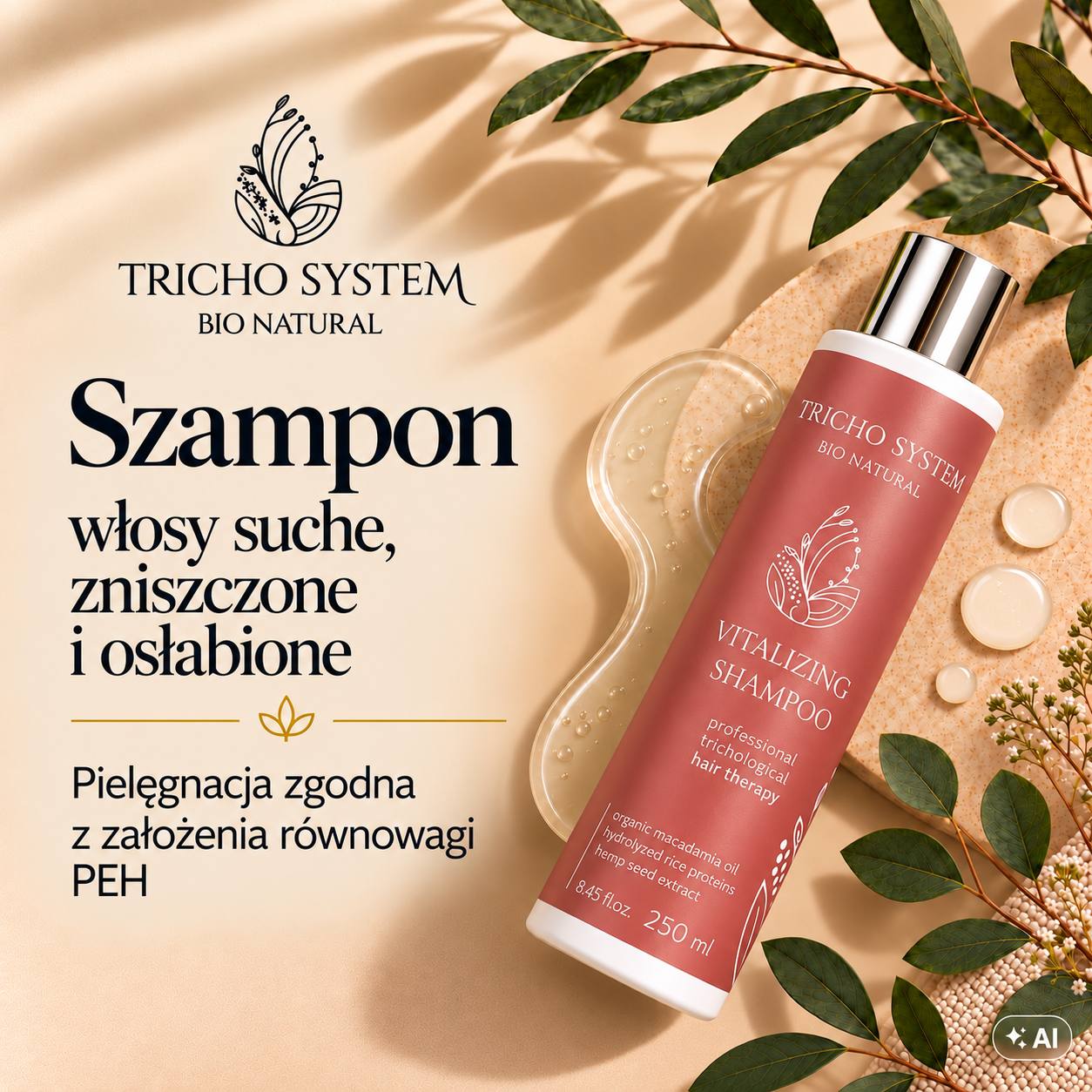 Szampon Tricho System Vitalizing Shampoo 250 ml do pielęgnacji włosów suchych, zniszczonych i osłabionych - zgodnie z założeniami równowagi PEH